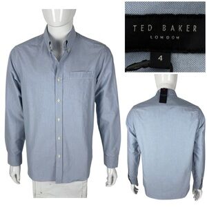 Ted Baker Mens 4 - Large Shirt Button Front Blue Cotton Lyocell Casual NWT